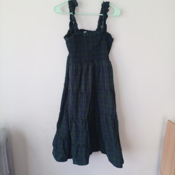 J Crew Tartan Plaid Smocked Womens MEDIUM Tiered $128 Dress Cotton Poplin - Picture 7 of 16